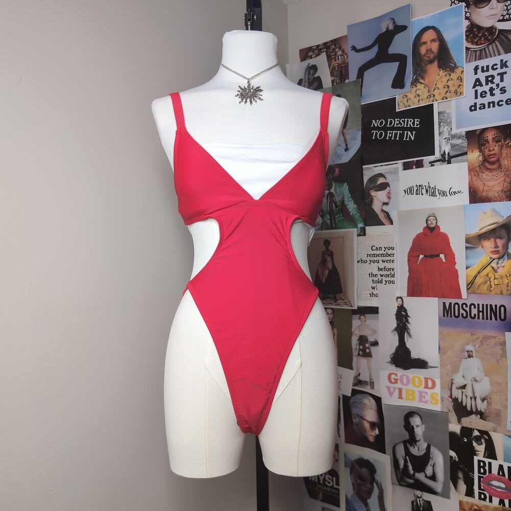 Red Cutout High-Leg Bikini
